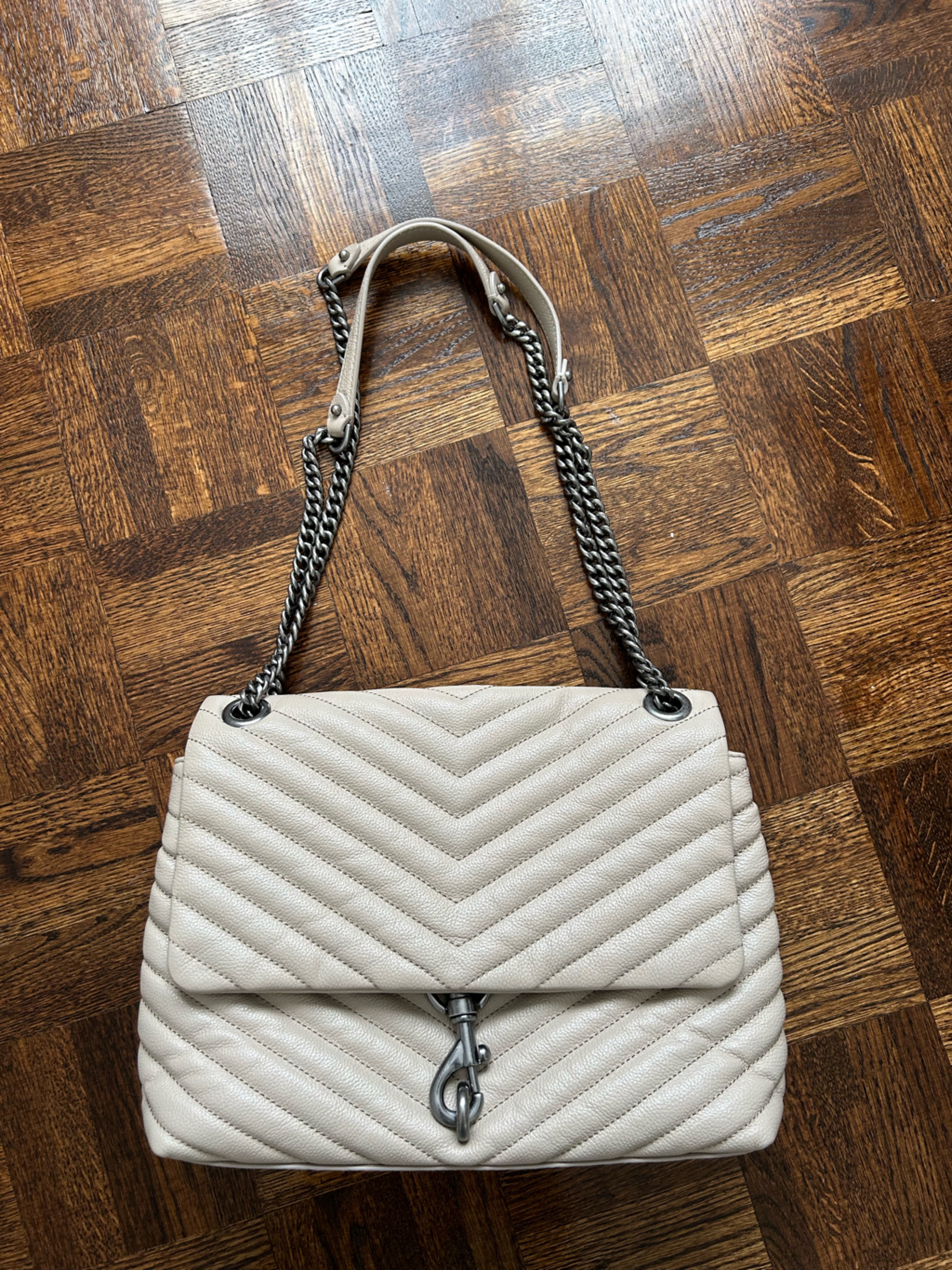 Rebecca Minkoff Quilted Chevron Shoulder Bag In Cream With Silver Hardware